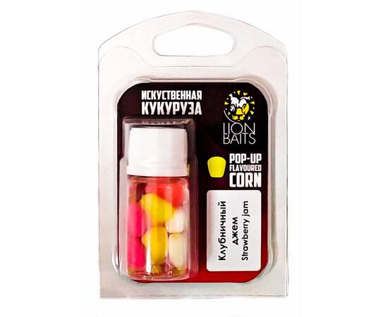 Lion Baits (Pop-up) Кукуруза искусственная плавающая  (Flavoured Corn) в дипе "Клубничный джем", Вкус: клубничный джем, фото 