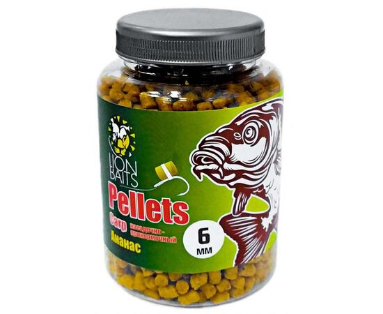 Lion Baits Пеллетс карповый Carp pellets Ананас 6 мм - 300 гр, Вкус: ананас, Вид рыбы: карп, сазан, амур, Диаметр (мм): 6 мм, фото 