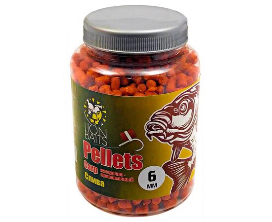 Lion Baits Пеллетс карповый Carp pellets Слива 6 мм - 300 гр, Вкус: слива, Вид рыбы: карп, сазан, амур, Диаметр (мм): 6 мм, фото 