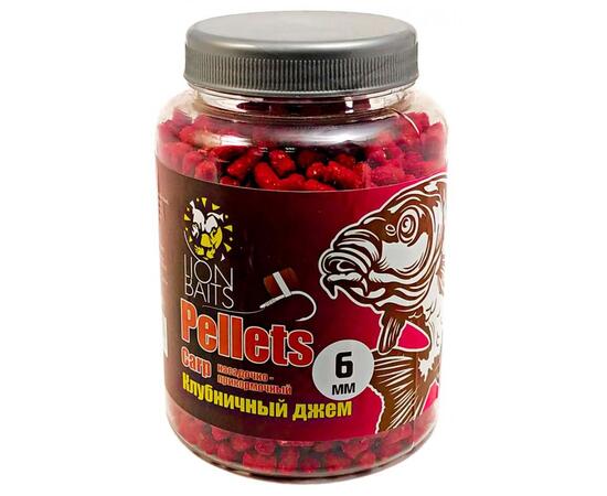 Lion Baits Пеллетс карповый Carp pellets Клубничный джем 6 мм - 300 гр, Вкус: клубничный джем, Вид рыбы: карп, сазан, амур, Диаметр (мм): 6 мм, фото 