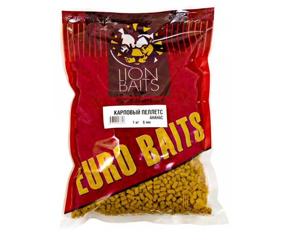 Lion Baits Пеллетс карповый Carp pellets Ананас желтый 6 мм - 1кг, Вкус: ананас, Вид рыбы: карп, сазан, амур, Диаметр (мм): 6 мм, фото 