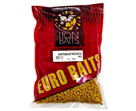 Lion Baits Пеллетс карповый Carp pellets Мед желтый 6 мм - 1кг, Вкус: Мед, Вид рыбы: карп, сазан, амур, Диаметр (мм): 6 мм, фото 