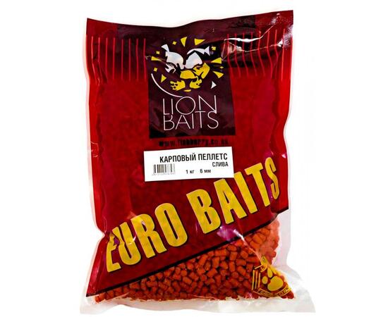 Lion Baits Пеллетс карповый Carp pellets Слива оранжевый 6 мм - 1кг, Вкус: слива, Вид рыбы: карп, сазан, амур, Диаметр (мм): 6 мм, фото 
