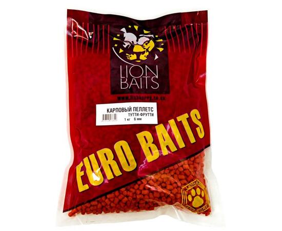 Lion Baits Пеллетс карповый Carp pellets Тутти-Фрутти оранжевый 6 мм - 1кг, Вкус: Тутти-фрутти, Вид рыбы: карп, сазан, амур, Диаметр (мм): 6 мм, фото 