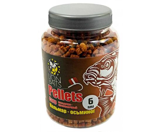 Lion Baits Пеллетс карповый Carp pellets Кальмар-осьминог 6 мм - 300 гр, Вкус: Кальмар-осьминог, Вид рыбы: карп, сазан, амур, Диаметр (мм): 6 мм, фото 