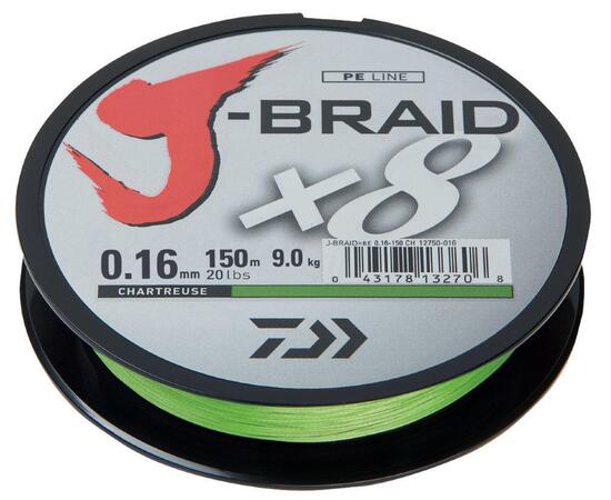 Леска плетеная DAIWA "J-Braid X8" 0,16 мм 150 м (флуор.-желтая), фото 