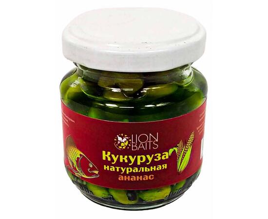 Lion baits Кукуруза натуральная в стеклянной банке "Ананас" 110мл, фото 