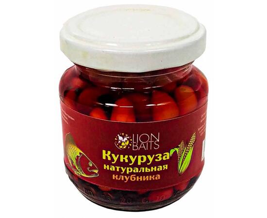 Lion baits Кукуруза натуральная в стеклянной банке "Клубника" 110мл, фото 