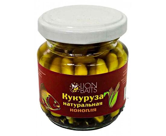Lion baits Кукуруза натуральная в стеклянной банке "Конопля" 110мл, фото 