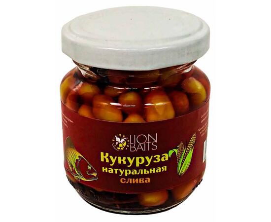 Lion baits Кукуруза натуральная в стеклянной банке "Слива" 110мл, фото 