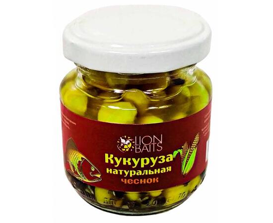 Lion baits Кукуруза натуральная в стеклянной банке "Чеснок" 110мл, фото 