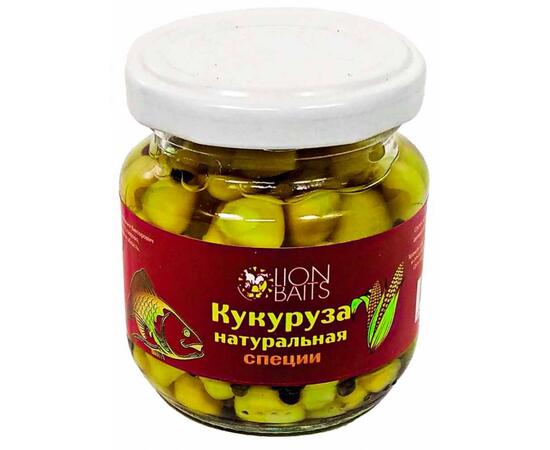 Lion baits Кукуруза натуральная в стеклянной банке "Специи" 110мл, фото 