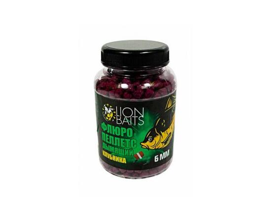 Lion Baits Пеллетс флюро дымящий "Клубника" 6мм - 300гр (банка), Вкус для группировки: Клубника, Диаметр (мм): 6 мм, фото 