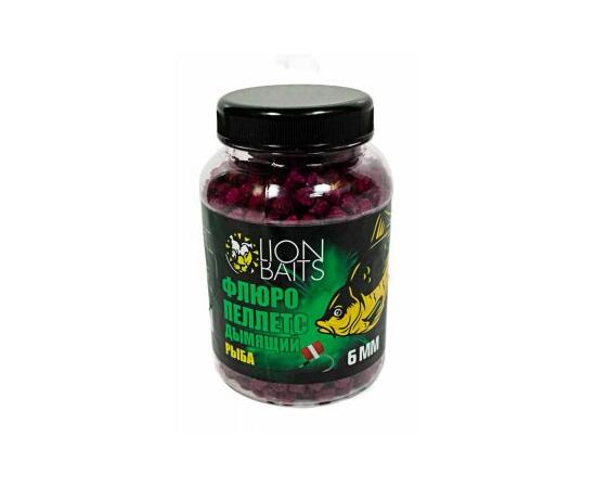 Lion Baits Пеллетс флюро дымящий "Рыба" 6мм - 300гр (банка), Вкус для группировки: Рыба, Диаметр (мм): 6 мм, фото 