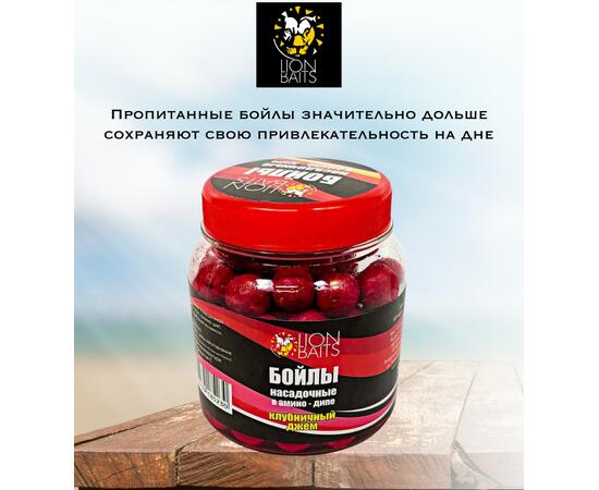 Lion Baits Бойлы насадочные в амино-дипе "Клубничный джем" 14мм 280мл, фото 