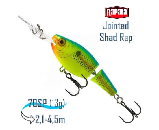 Воблер RAPALA Jointed Shad Rap 07, PRT, Цвет: PRT, Вес гр: 13, Длина, мм: 70 мм, фото 