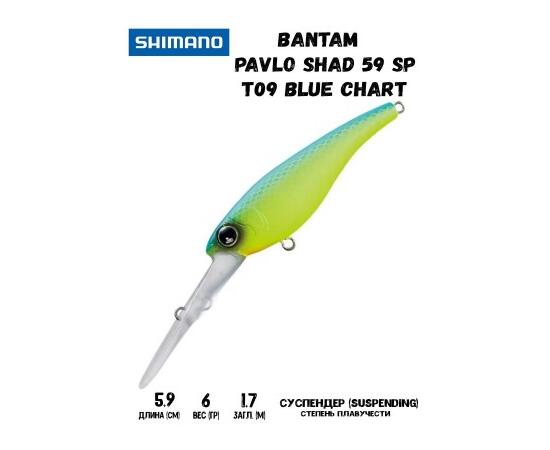 Воблер SHIMANO Bantam Pavlo Shad 59 SP 59mm 6g T09 Blue Chart, Цвет: T09 Blue Chart, Вес гр: 6, Длина, мм: 59 мм, фото 