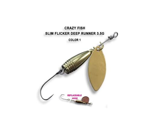 Блесна вращающаяся Crazy Fish Spinner SLIM FLICKER DR-3,5g #1-MB, фото 