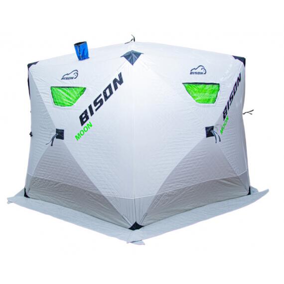 Палатка зимняя трехслойная Bison Moon Extra шестигранник (3.50х2.00х2.20м) бело-зелёная, фото 
