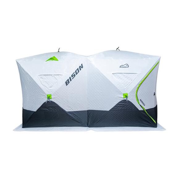Палатка зимняя трехслойная Bison Nordex Extra двойной куб (4.20х2.00х2.30м) бело-зелёная, фото , изображение 2