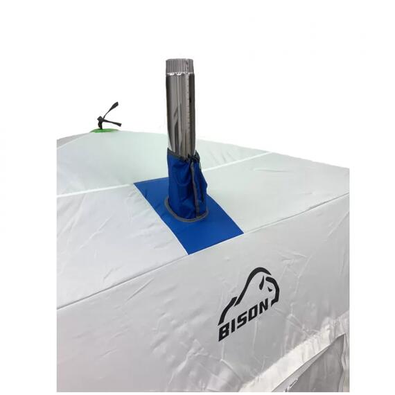 Палатка зимняя трехслойная Bison Prime Extra Куб (2.40х2.40х2.10м) бело-зелёная, фото , изображение 4