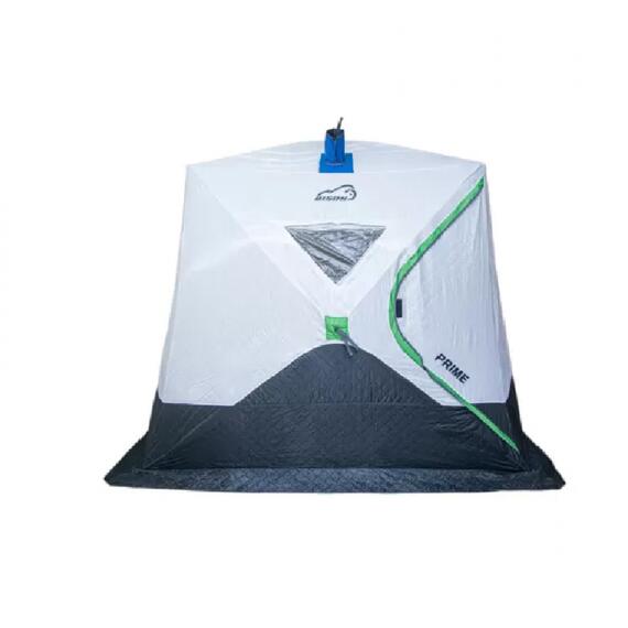 Палатка зимняя трехслойная Bison Prime Extra Куб (2.40х2.40х2.10м) бело-зелёная, фото , изображение 2