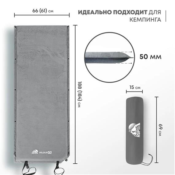 Коврик туристический RSP Velour 50, серый, фото , изображение 2