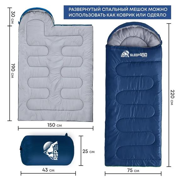 Спальный мешок RSP SLEEP 450 синий, левая молния, фото , изображение 4