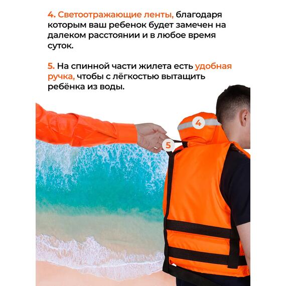 Жилет спасательный двухсторонний Poseidon Fish до 35 кг, фото , изображение 6