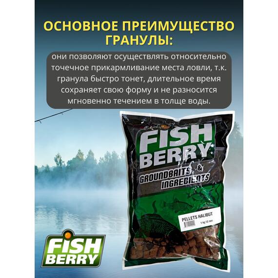 FishBerry Пеллетс карповый (палтус, цв. -бордовый) 12мм - 1 кг, Вкус: палтус, Вид рыбы: Карп, Диаметр (мм): 12, фото , изображение 3