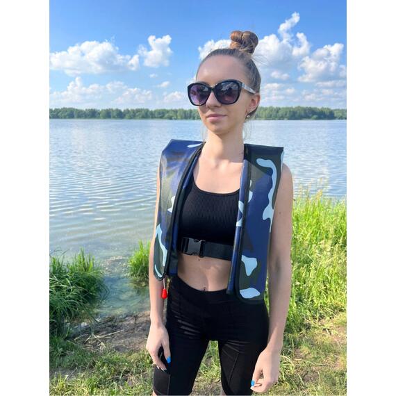 Жилет самонадувающийся спасательный LifeJacket камуфляж синий, Цвет: камуфляж синий, фото , изображение 10