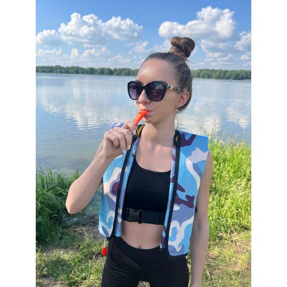 Жилет самонадувающийся спасательный LifeJacket камуфляж голубой, Цвет: камуфляж голубой, фото , изображение 12