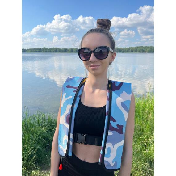 Жилет самонадувающийся спасательный LifeJacket камуфляж голубой, Цвет: камуфляж голубой, фото , изображение 9