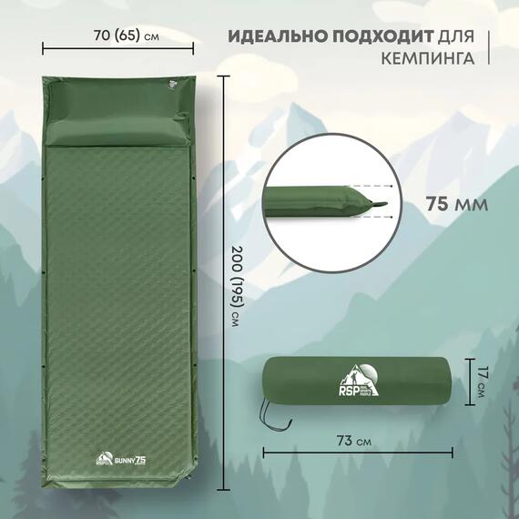 Коврик туристический RSP Sunny 75, зеленый, фото , изображение 2