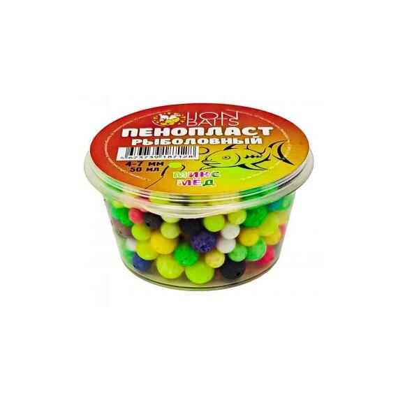 Lion Baits Пенопласт рыболовный цветной микс "Мед" 4-7мм 50мл, фото 