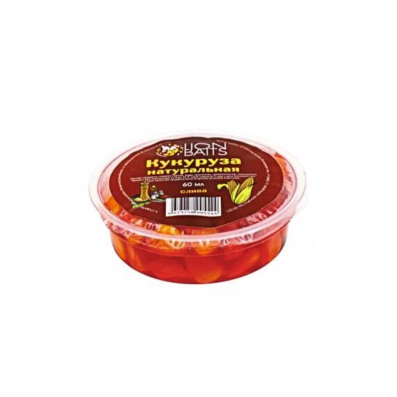 Lion baits Кукуруза натуральная в пластиковой банке (запайка) "Слива" 60мл, фото 