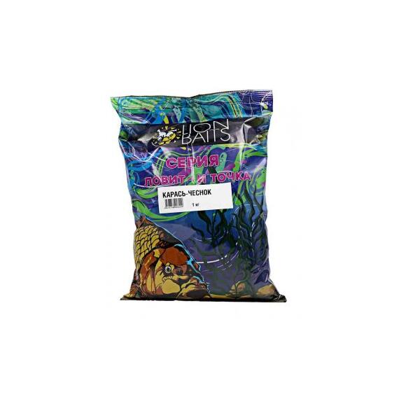 Lion Baits Прикормка Ловит и точка "Карась чеснок" 1кг, Цвет: зеленый, Вкус: Чеснок, фото 