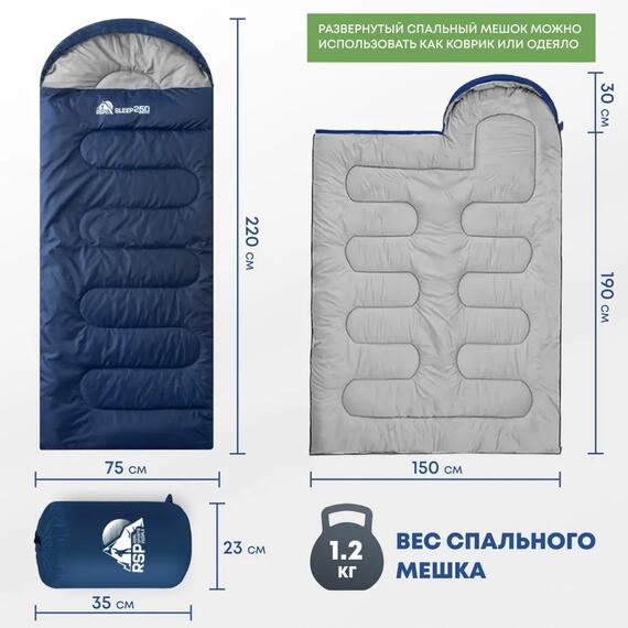 Спальный мешок RSP SLEEP 250 синий, левая молния, фото , изображение 2