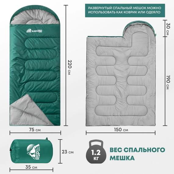 Спальный мешок RSP SLEEP 250 зеленый, левая молния, фото , изображение 2