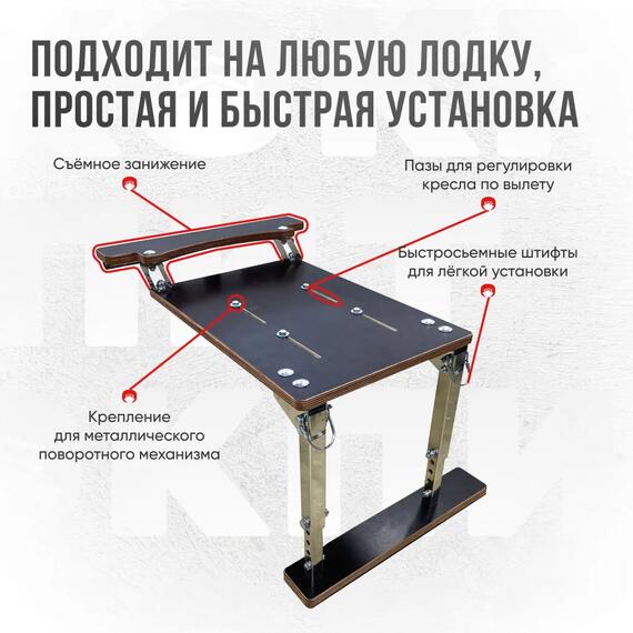 Кресло Кокпит Lite в комплекте с опорой с занижением 60 мм., (нерж.), серый (морской винил), Цвет: серый, Толщина: 40/40 мм, фото , изображение 6