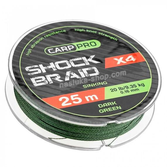 Шок-лидер CARP PRO Shock Braid PE 4x 20 lb 25м Dark Green, фото 