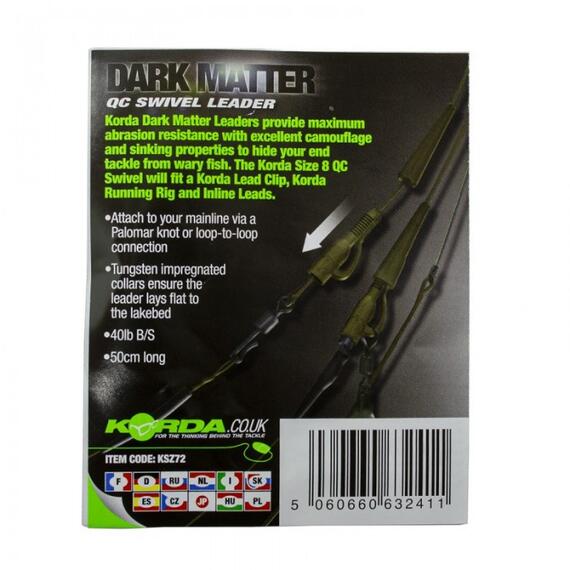 Готовый монтаж KORDA Dark Matter Leader QC Swivel 50см Gravel 40lb, Цвет: Gravel, Размер: 50 см, фото , изображение 2