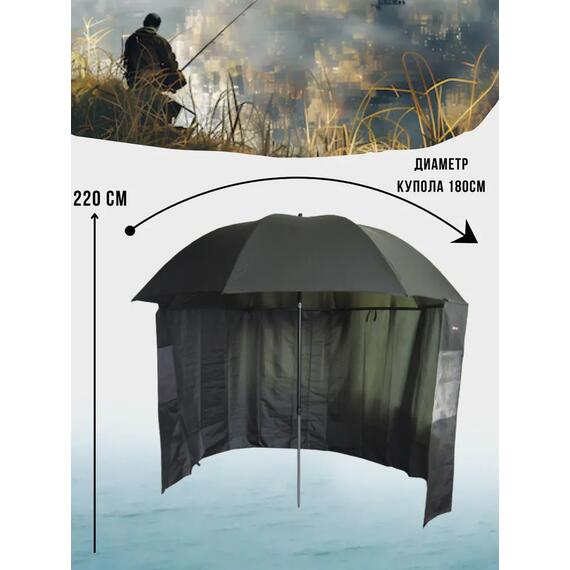 Рыболовный зонт WAHOO с шалью на 6 секторов c двумя окошками PU покрытие, фото , изображение 3