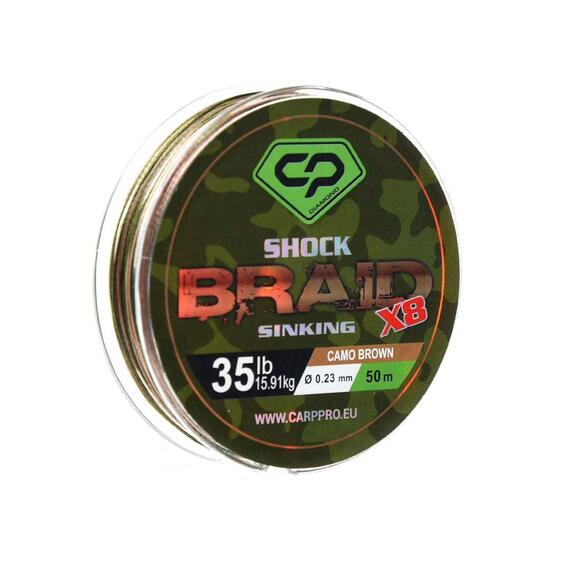 Шок-лидер CARP PRO Diamond Shock Braid PE X8 коричневый 35lb 50м 0,23мм, фото , изображение 2