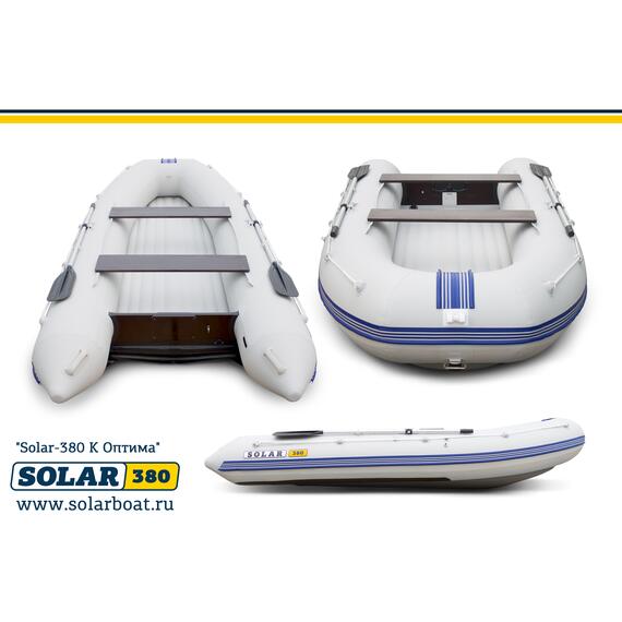 Лодка надувная моторная solar-380 к (оптима) Светло-серый, фото 