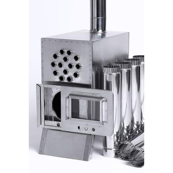 Теплообменник дровяной для палатки "Вектор-ВД" 400х200х380 (нерж.сталь) с вентилятором, фото , изображение 5