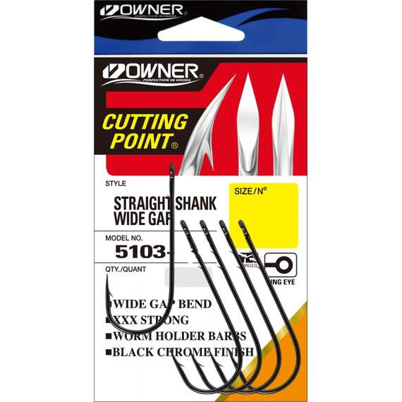 Крючок OWNER Straight Shank Wide Gap BC №1/0 6шт, Размер: №1/0, Количество: 6, фото 