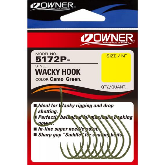 Крючок OWNER Wacky Hook green №1/0 8шт, Размер: №1/0, Количество: 8, фото 