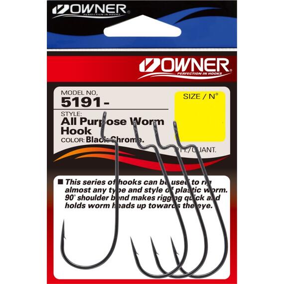 Крючок OWNER All Purpose Worm Hook BC №3/0 4шт, Размер: №3/0, Количество: 4, фото 