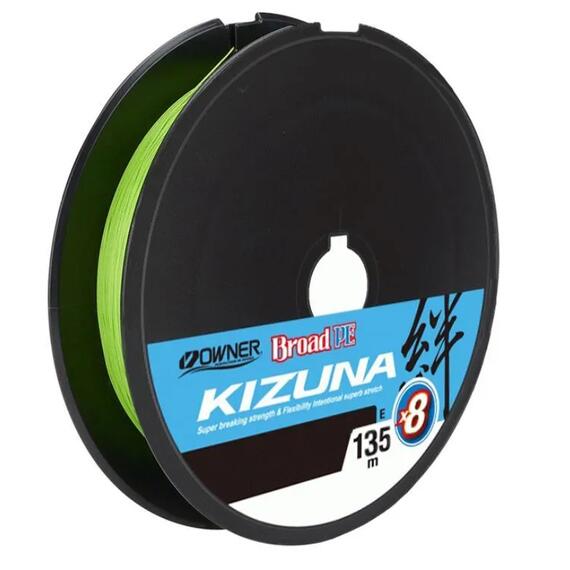 Шнур OWNER Kizuna X8 Broad PE chartreuse 135м 0,19мм 11,9кг, Цвет: Chartreuse, Диаметр лески: 0,19 мм, Размотка: 135 м, Разрывная нагрузка: 11,9 кг, фото 